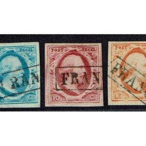 eerste drie postzegels van Nederland 1852